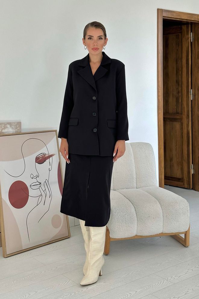 Elisa Set giacca e gonna con bottoni Nero Abbigliamento all'ingrosso Formale