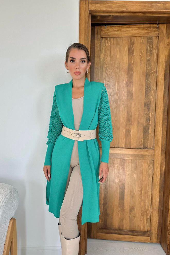 L&C Зеленый Элегантный Длинный Кардиган С Шалевым Воротником Оптовая продажа одежды День рождения