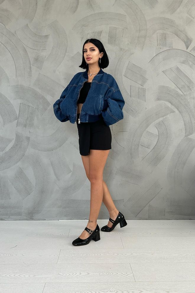 Elisa Giubbotto bomber in denim Blu Abbigliamento all'ingrosso Casuale