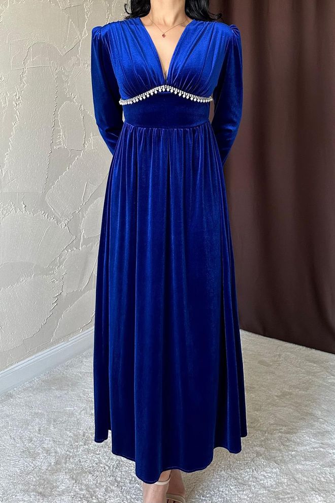 L&C Elegant Blue Fit And Flare Dress Wholesale Clothing Polyester