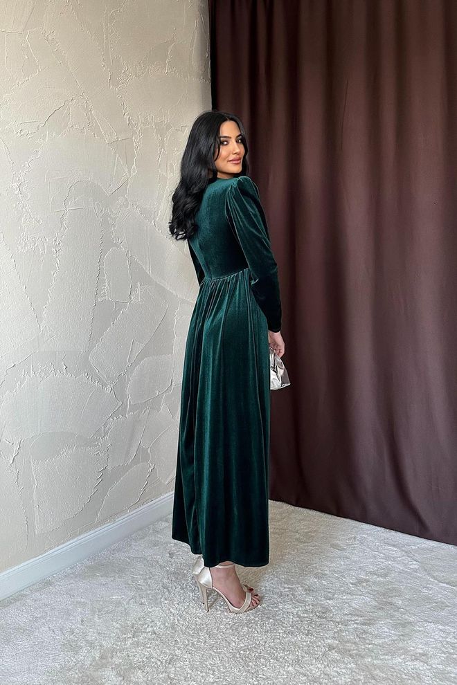 L&C Zelena Elegantna Haljina Fit And Flare S Dubokim Izrezom Veleprodaja odjeće Jesen