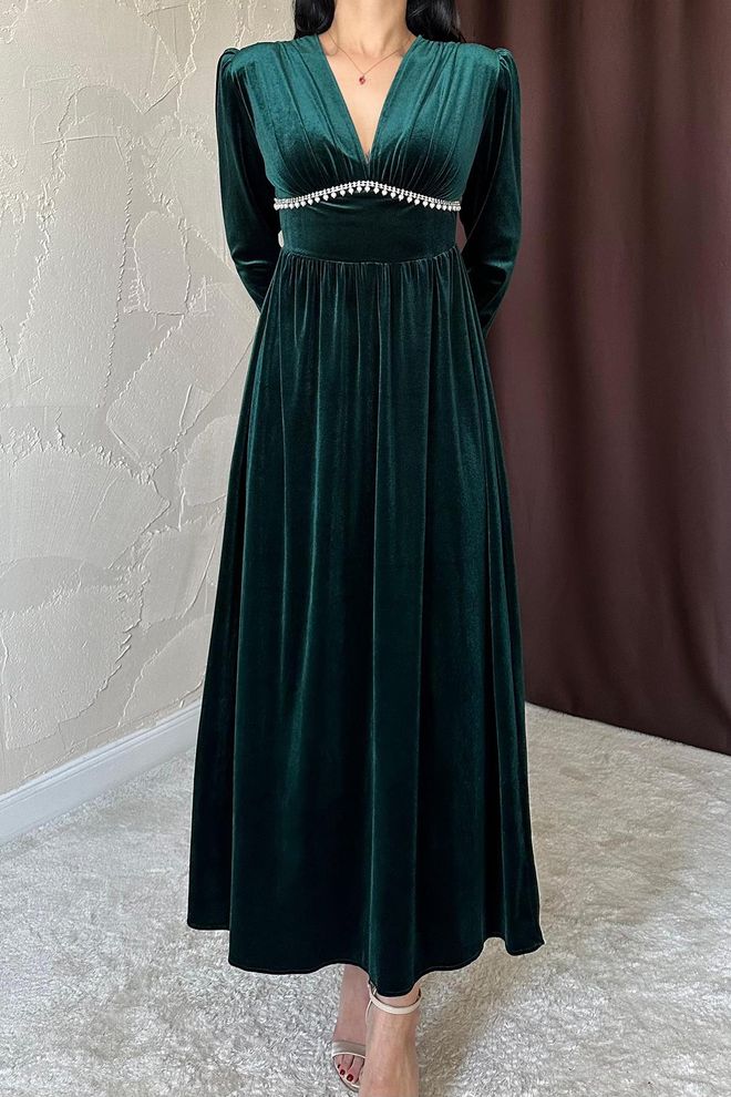 L&C Zelena Elegantna Haljina Fit And Flare S Dubokim Izrezom Veleprodaja odjeće Poliester