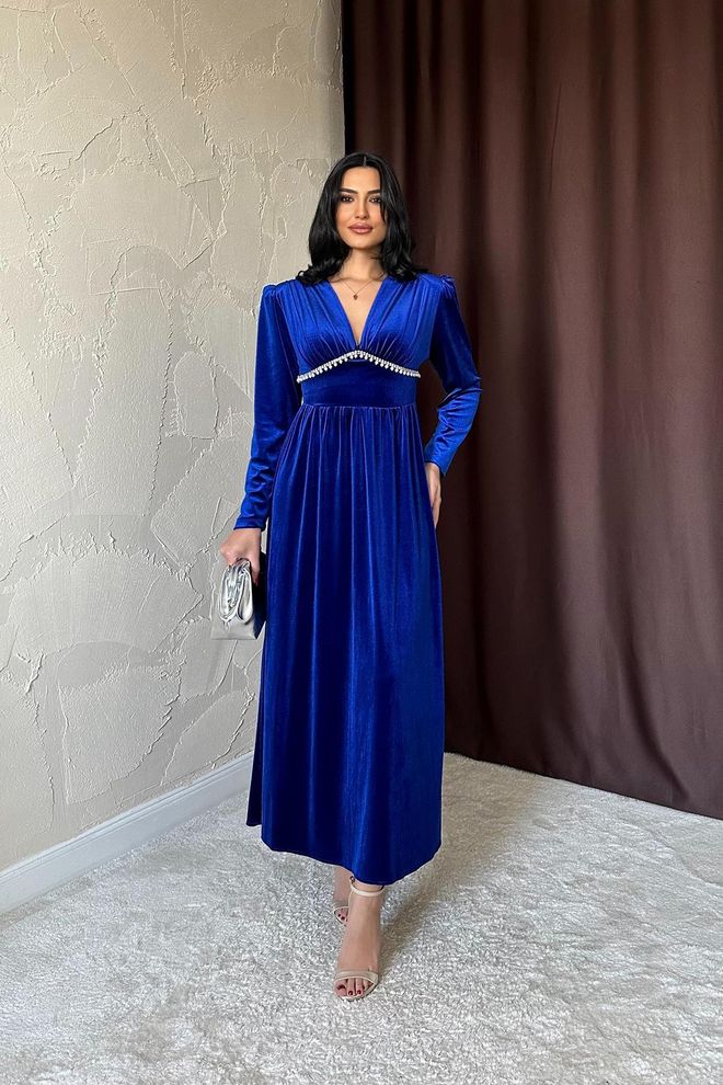 L&C Elegante Blauwe Fit And Flare Jurk Groothandel Kleding Formeel