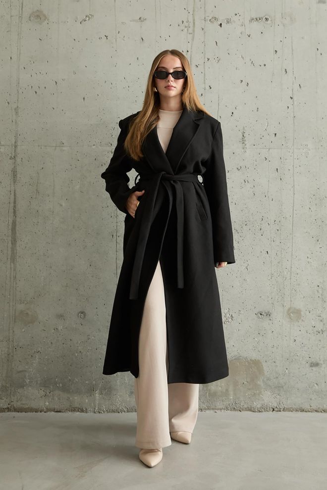 Elisa Cappotto midi con cintura Nero Abbigliamento all'ingrosso Casuale