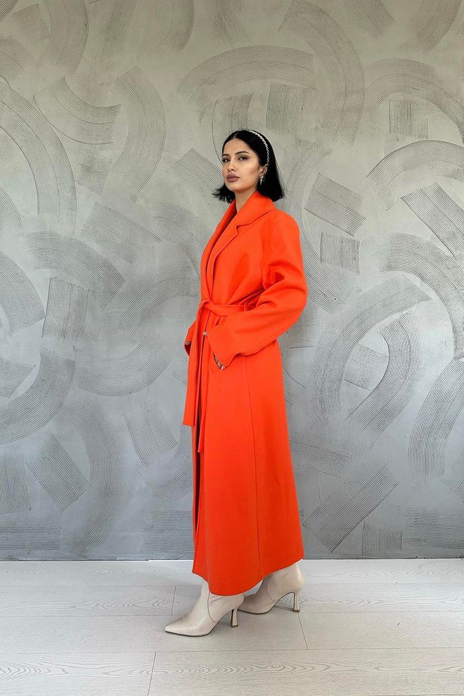 L&C Κομψό Πορτοκαλί Σακάκι Με Τσέπες Και Γραβάτα Χονδρικό εμπόριο ενδυμάτων Πολυεστέρας