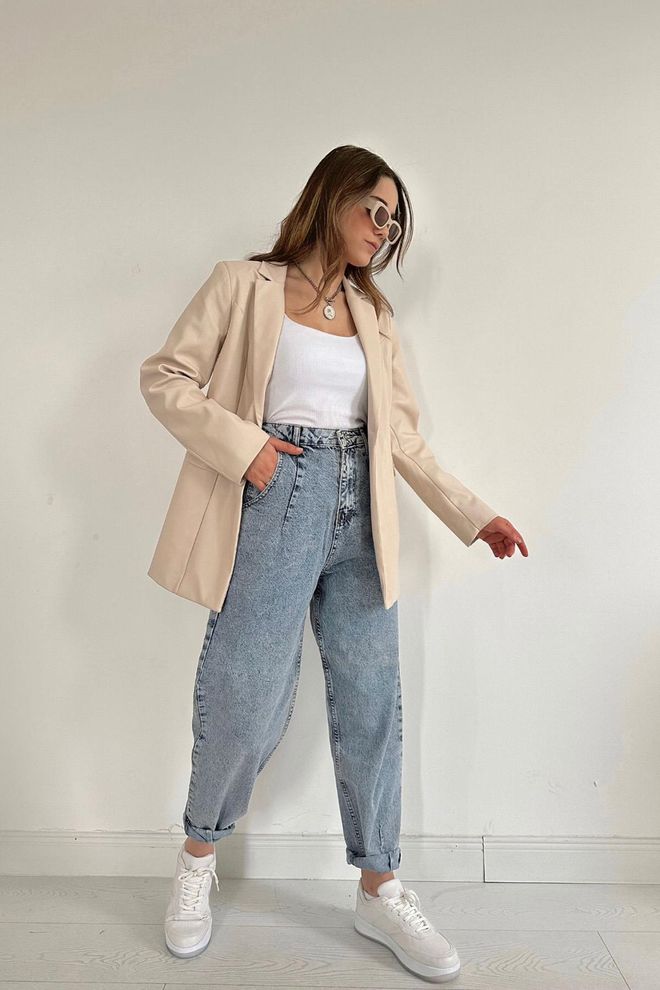 L&C Beige Einreihiger Blazer Jacke Großhandelskleidung Lässig