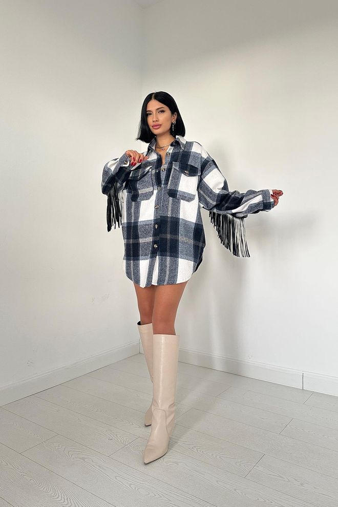 Elisa Camisa Com Borlas Nas Costas Azul Marinho Roupas por atacado Casual