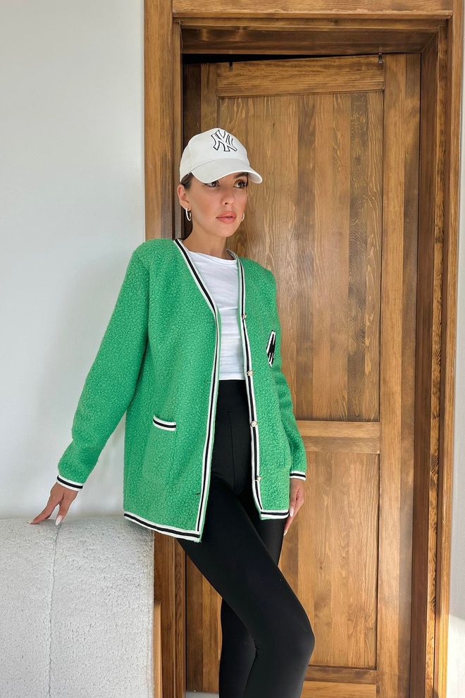 Elisa Cardigan riccio a righe Verde Abbigliamento all'ingrosso Casuale