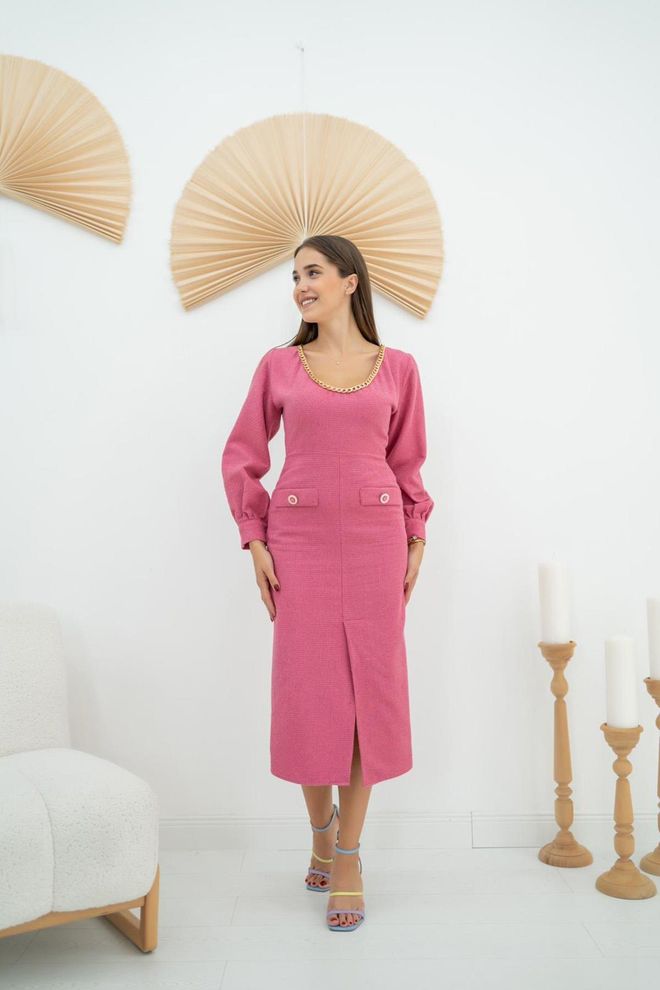 Elisa Kleid Mit Weitem Ausschnitt – Fuchsia Großhandelskleidung Formal