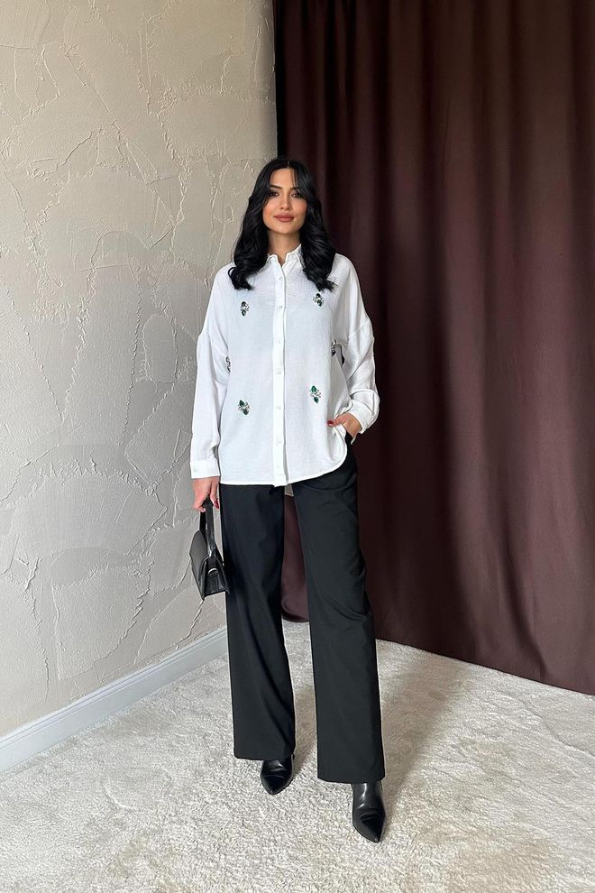 Elisa Košulja S Izvezenim Kamenom Bijela Veleprodaja odjeće Ležerni