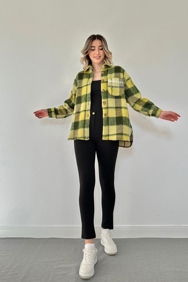 L&C قميص أخضر بمقاس كبير وكنزة بولو منقوشة ملابس بالجملة البوليستر