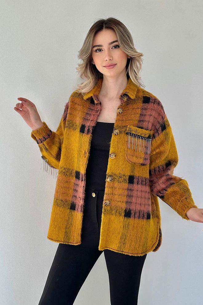L&C Geel Geruit Oversized Casual Shirt Groothandel Kleding Casual