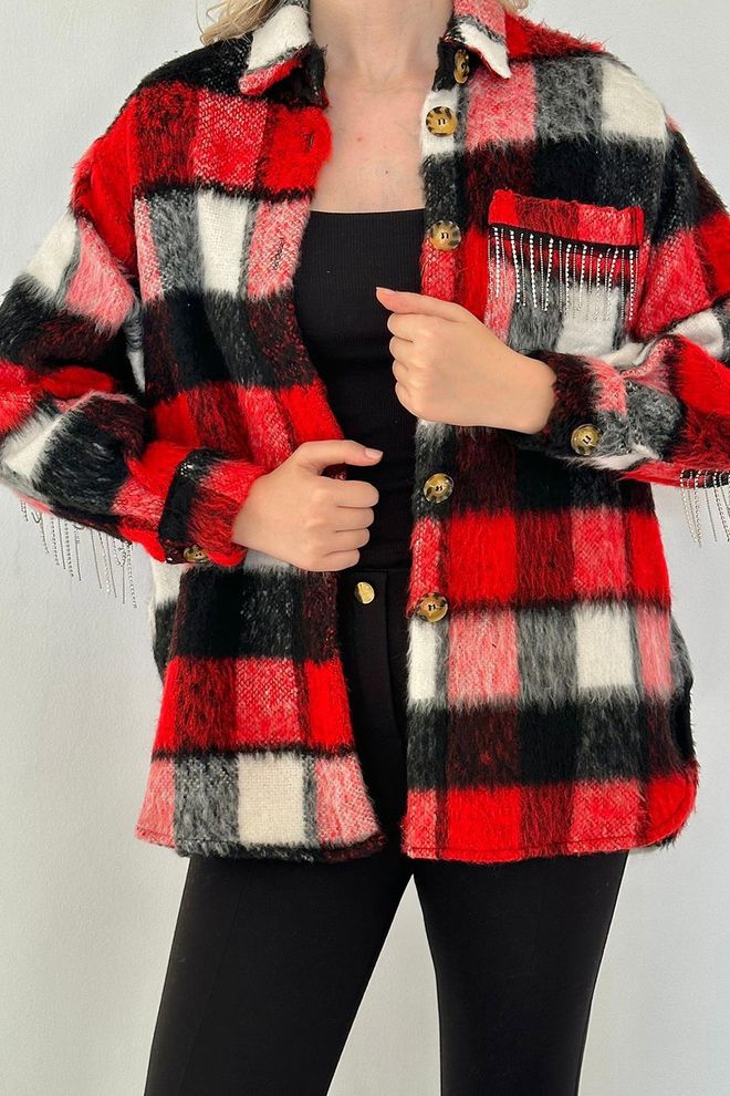 L&C قميص أحمر بنقشة مربعة كاجوال بمقاس كبير ملابس بالجملة مواعدة