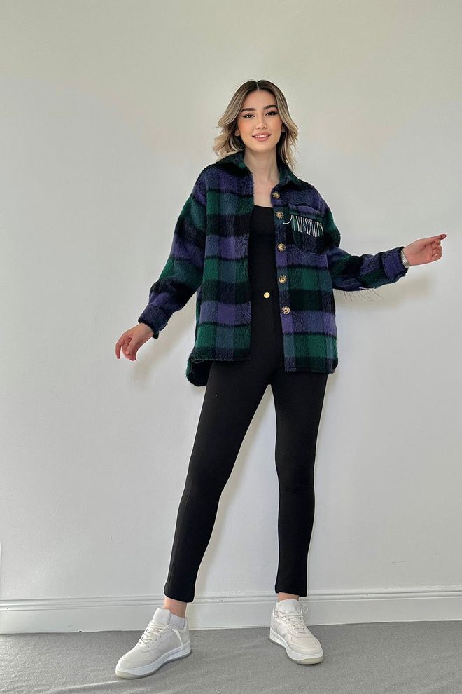 L&C Camisa Verde A Cuadros Casual Oversize Ropa al por mayor Poliéster