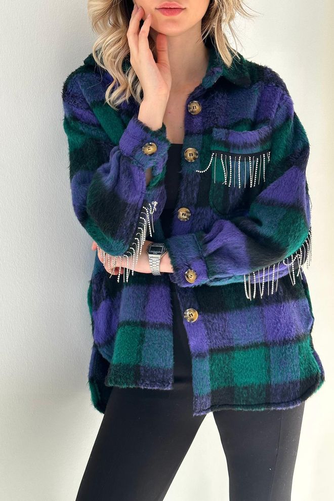 L&C Camisa Verde A Cuadros Casual Oversize Ropa al por mayor Invierno