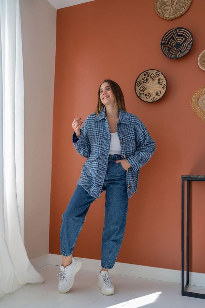 L&C Blue Checkered Overshirt Jacket Wholesale Clothing Cotton