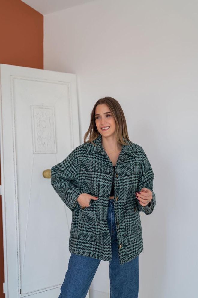 Elisa Cappotto scozzese con bottoni Menta Abbigliamento all'ingrosso Casuale