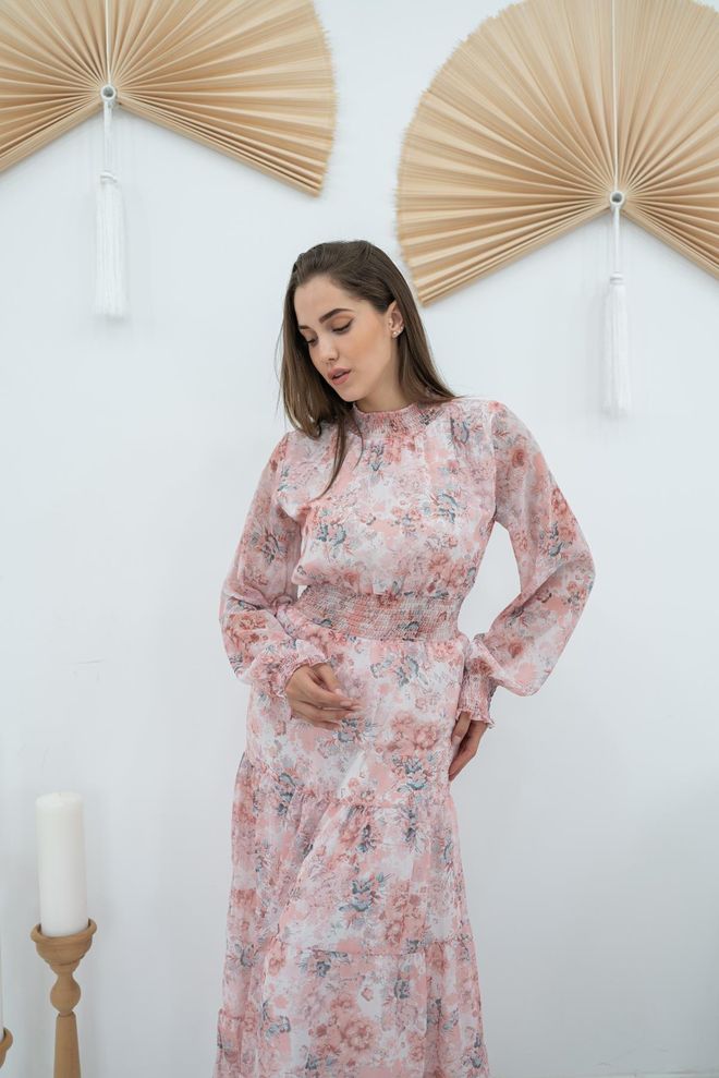 L&C Vestido Rosa Fit And Flare Floral Com Decote Alto Roupas por atacado Algodão