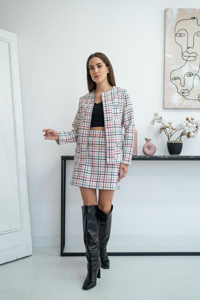 L&C Beli Karo Komplet Z Mini Krilom A line Oblačila na debelo Eleganten