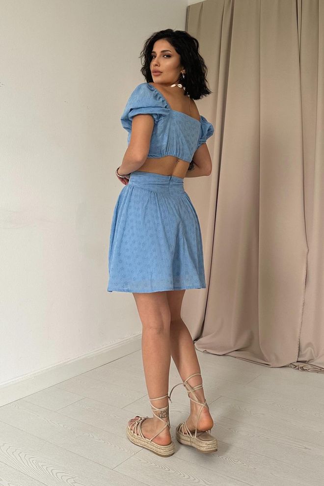 L&C Σετ Floral Μπλε Boho Με Φουσκωτά Μανίκια Χονδρικό εμπόριο ενδυμάτων Άνοιξη