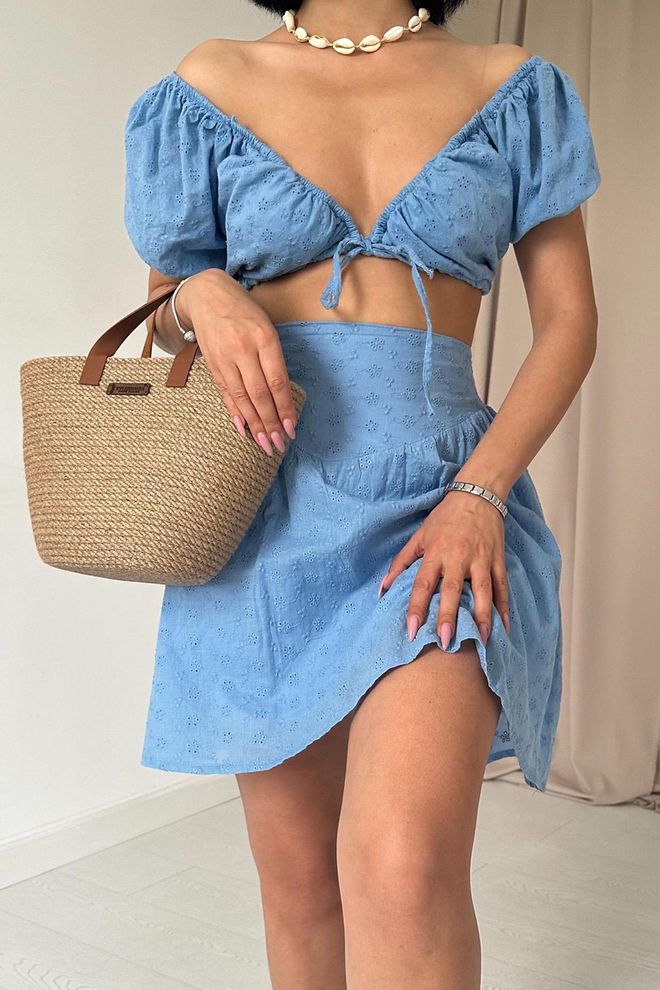 L&C Σετ Floral Μπλε Boho Με Φουσκωτά Μανίκια Χονδρικό εμπόριο ενδυμάτων Παραλία