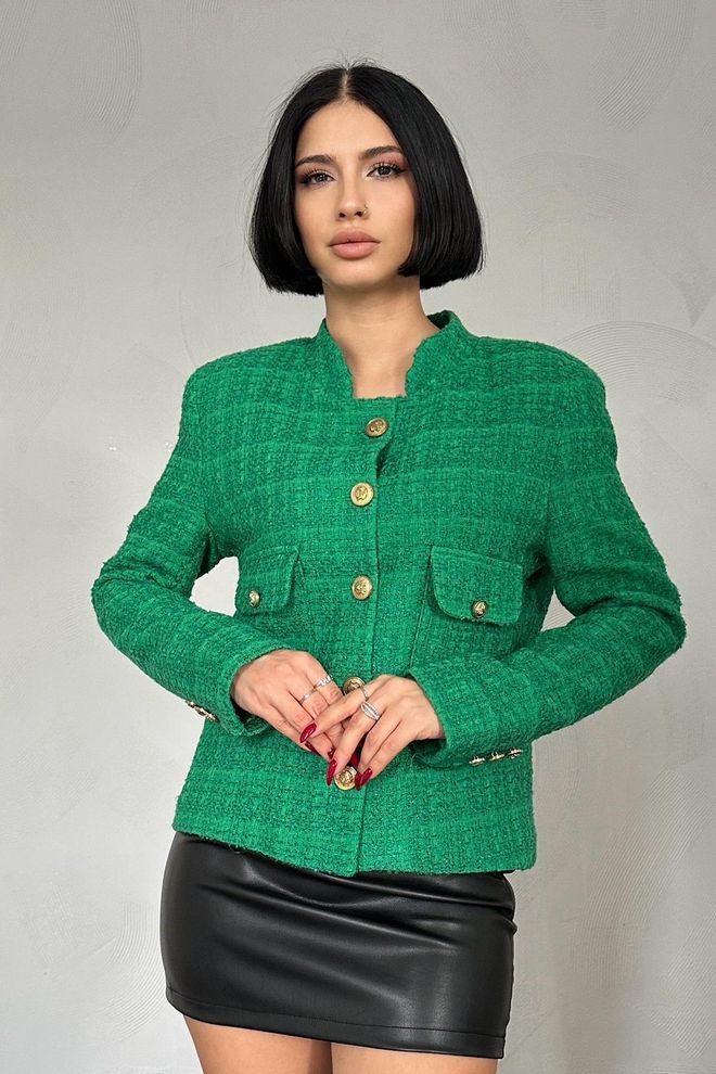 L&C Grüner Einreihiger Blazer Jacke Großhandelskleidung Lässig