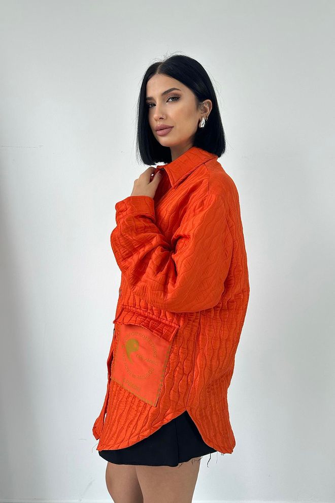 L&C Camisa Naranja Casual De Ajuste Oversize Con Mangas Largas Ropa al por mayor Poliéster