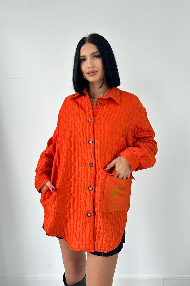 L&C Oranje Casual Oversized Shirt Met Lange Mouwen Groothandel Kleding Casual