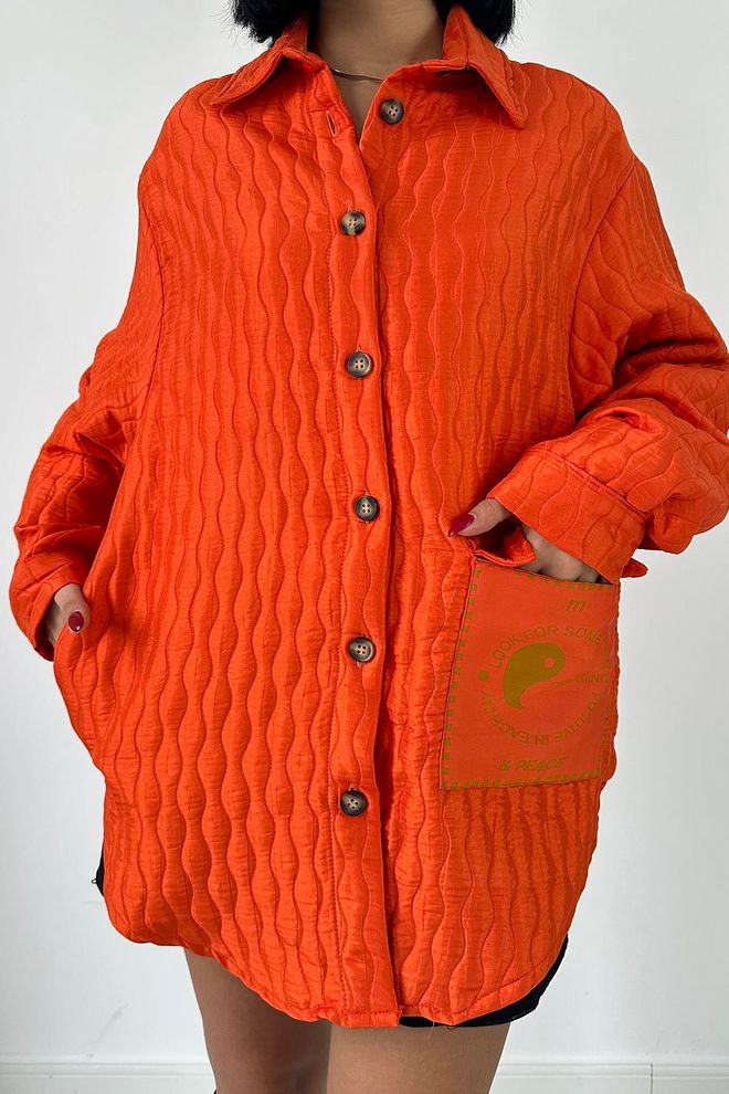 L&C Camisa Naranja Casual De Ajuste Oversize Con Mangas Largas Ropa al por mayor Otoño