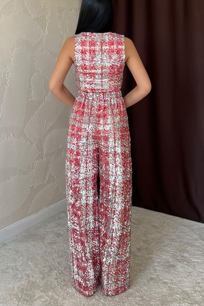 L&C Црвени Глам Комплет Са В изрезом И Палазо Панталонама Велепродаја одеће Пролеће