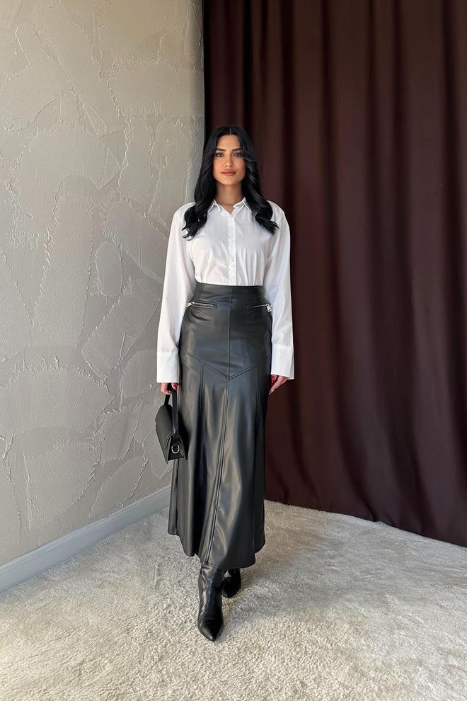 Elisa Gonna in pelle con cerniera Nera Abbigliamento all'ingrosso Modesto