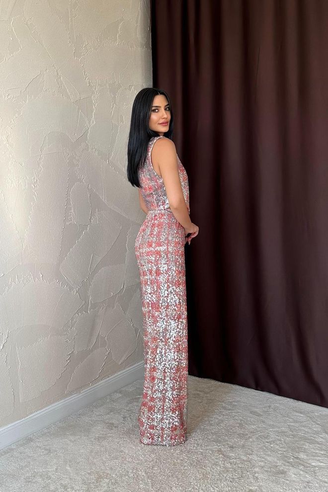 L&C Ružičasti Glamurozan Oprstan Odijelo Bez Rukava Karo Veleprodaja odjeće Elegantan