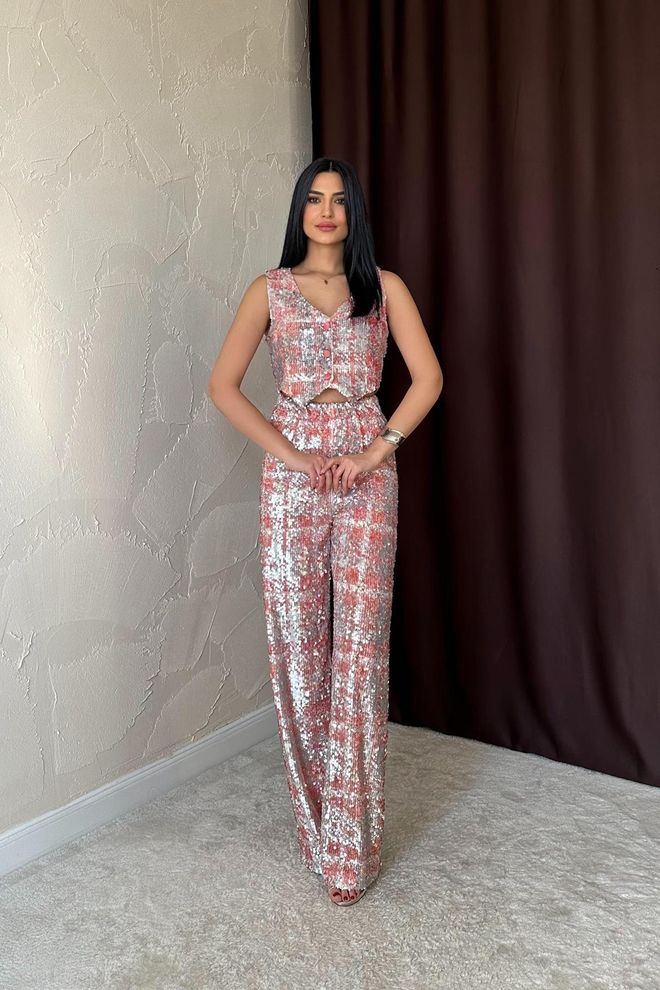 Elisa Pullu Yelek Ve Pantolon Takım Gri Toptan Giyim Resmi