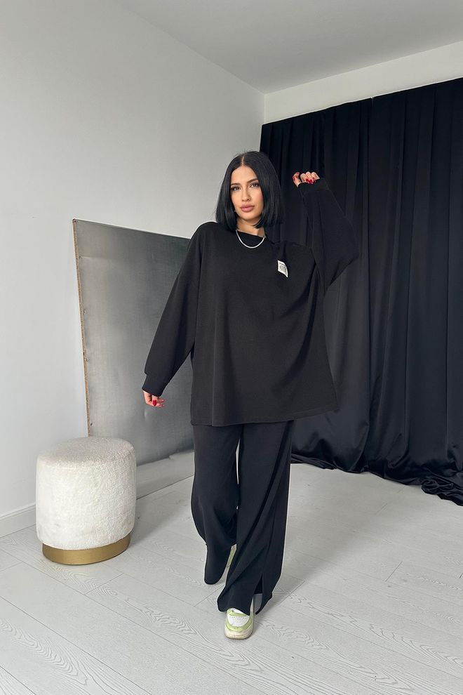 Elisa Set classico maglione e pantaloni a coste Nero Abbigliamento all'ingrosso Modesto