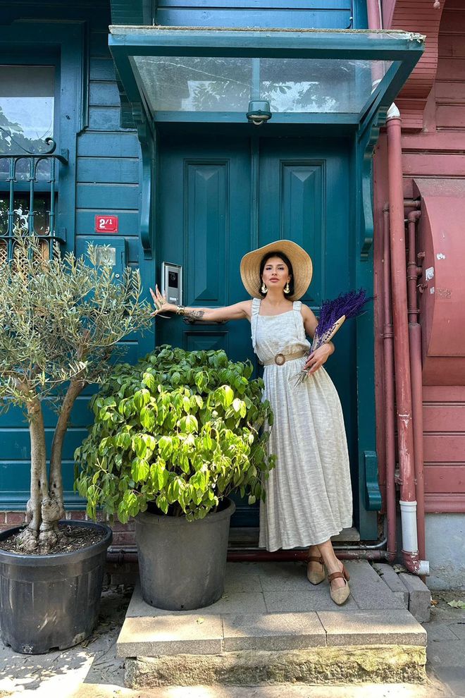L&C Beige Fit And Flare Dress With Square Neck Wholesale Clothing No Fabric
