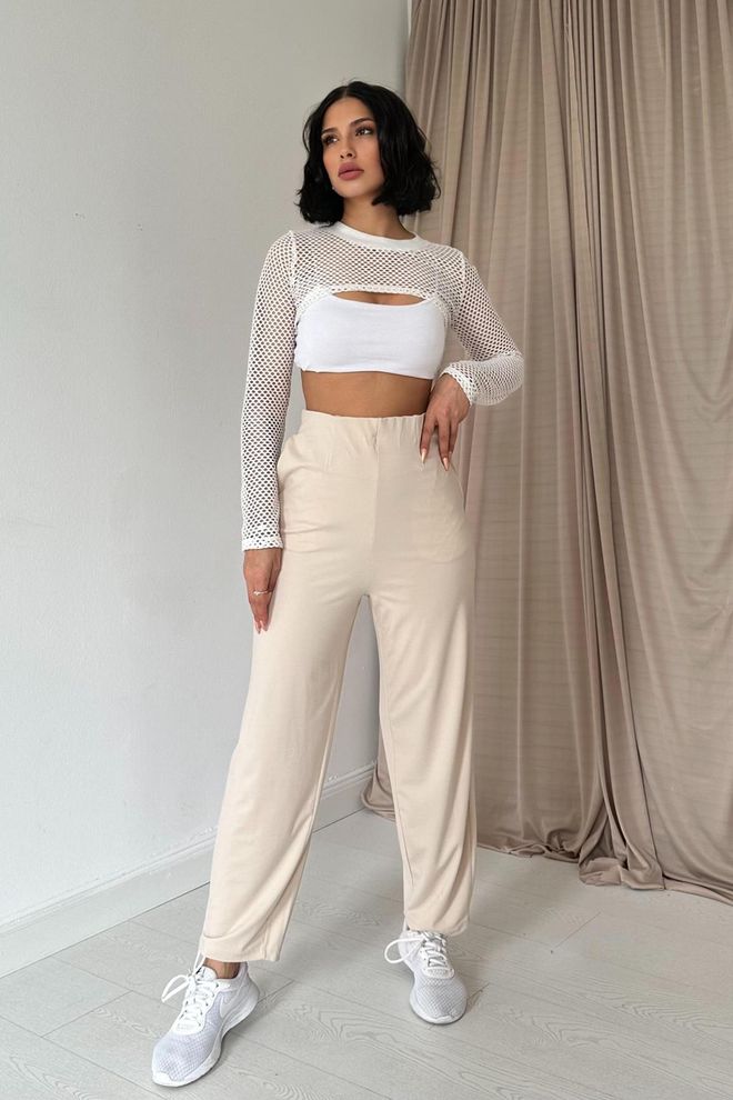 Elisa Pantaloni Dettagliati Elastici Dart Beige Abbigliamento all'ingrosso Casuale