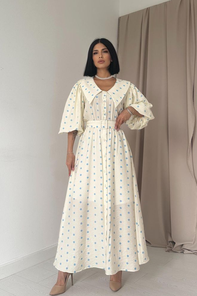 L&C Robe Beige Élégante Fit And Flare À Pois Vêtements en gros Mignon