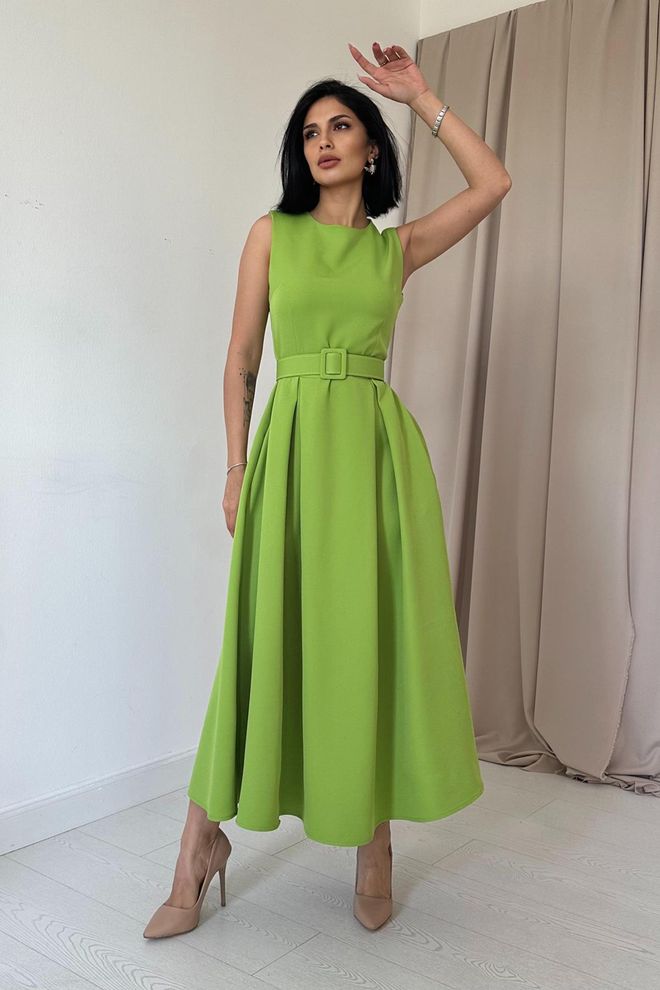 Elisa Uitlopende Jurk Met Halternek Pistachegroen Groothandel Kleding Elegant