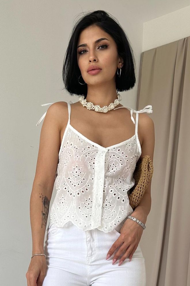 Elisa Camicetta Con Ricamo In Pizzo Bianca Abbigliamento all'ingrosso Casuale