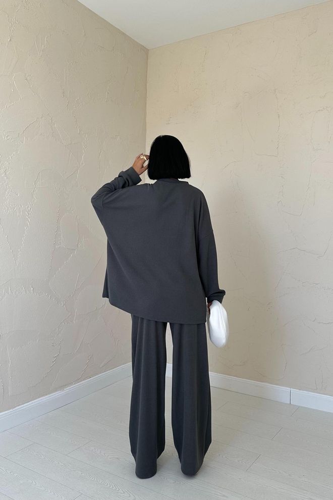 Elisa Classic Ribbed Sweater And Trouser Set Smoke Wholesale Clothing Fall