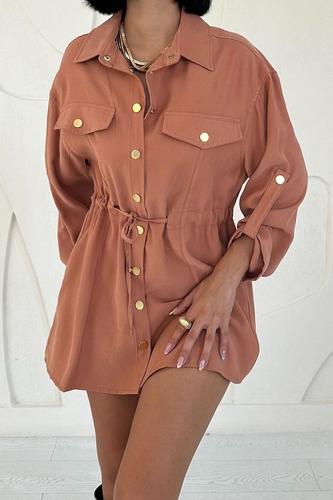 L&C Rjava Ležerna Eleganten Majica Z Zarezanim Vratom Oblačila na debelo Rojstni dan