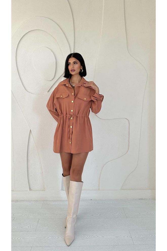 L&C Rjava Ležerna Eleganten Majica Z Zarezanim Vratom Oblačila na debelo Brez blaga