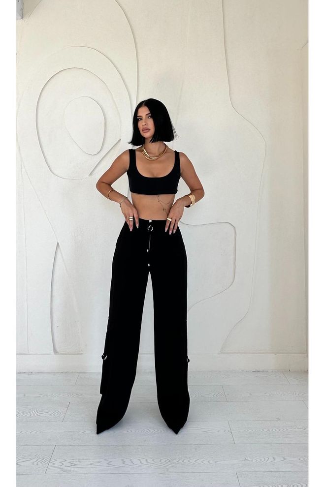 Elisa Pantaloni Con Cerniera Frontale Neri Abbigliamento all'ingrosso Casuale
