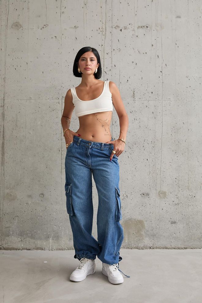 Elisa Pantaloni Jeans Con Tasche Laterali Blu Abbigliamento all'ingrosso Casuale