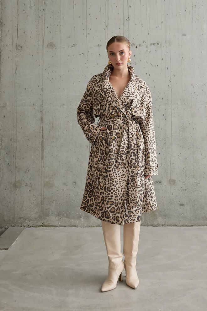 Elisa Manteau Avec Cape Devant Et Dos Léopard Vêtements en gros Élégant