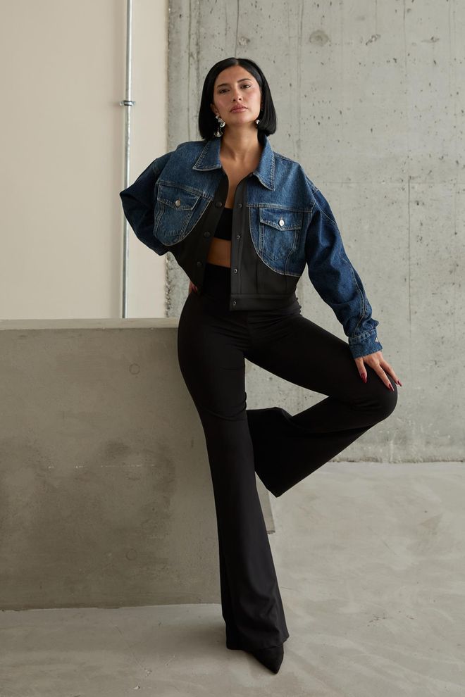 Elisa Giacca In Denim Scuba Guarnita Nera Abbigliamento all'ingrosso Casuale