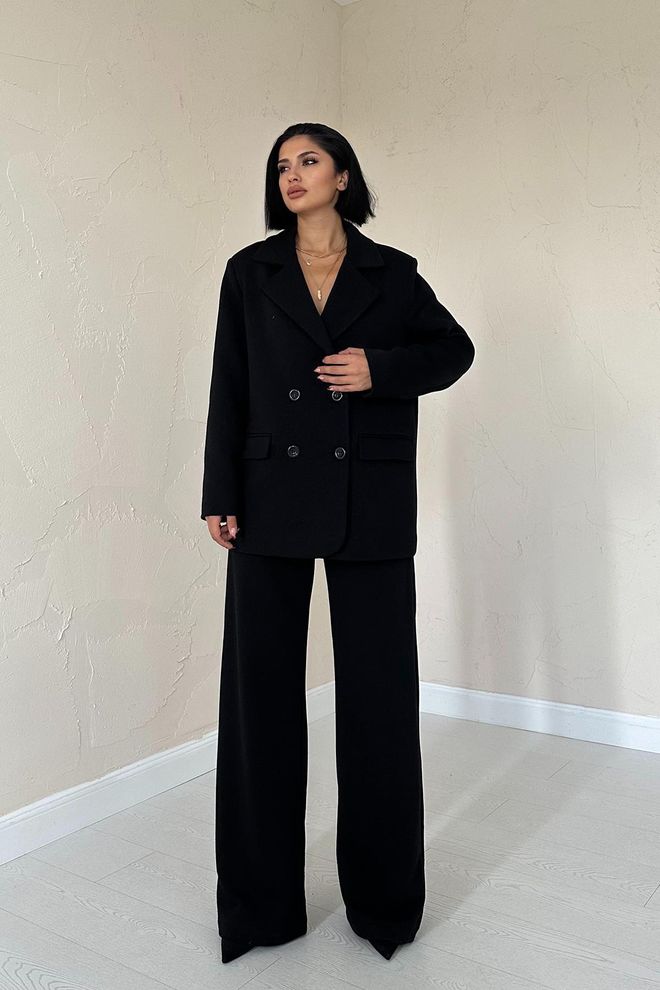Elisa Set Giacca E Pantaloni Comfort A 3 Fili Nero Abbigliamento all'ingrosso Elegante