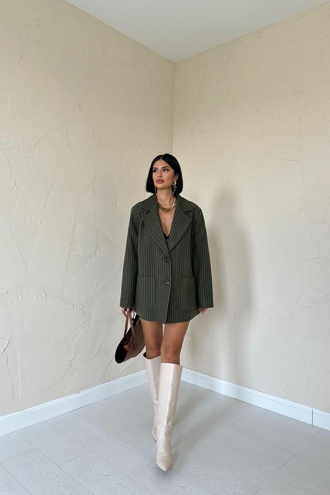 Elisa Giacca Oversize A Righe Cachi Abbigliamento all'ingrosso Formale
