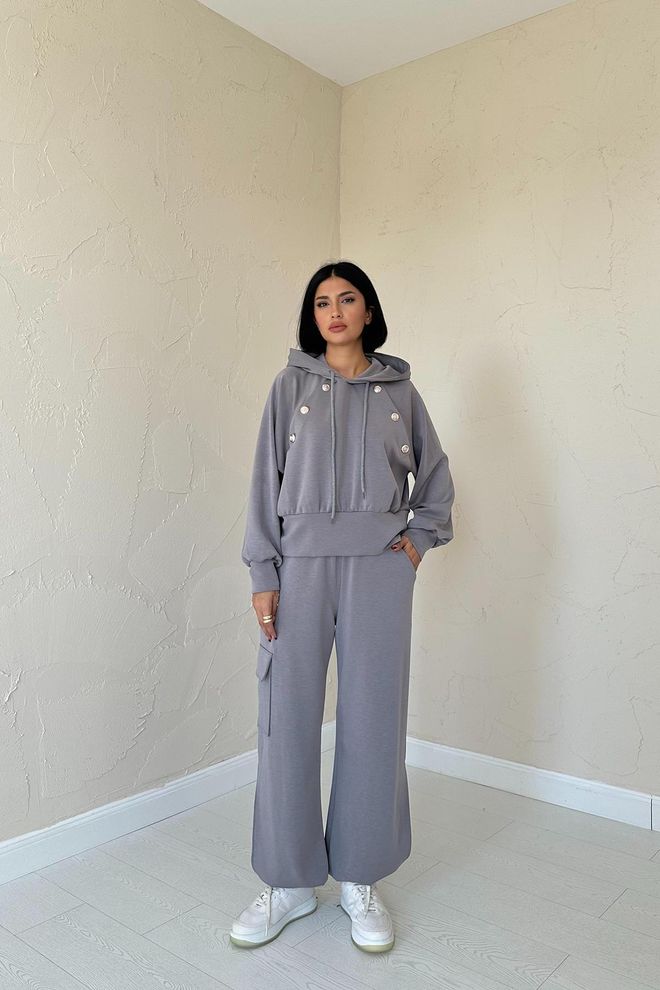 Elisa Set Felpa Con Cappuccio E Pantaloni Cargo Fumè Abbigliamento all'ingrosso Casuale