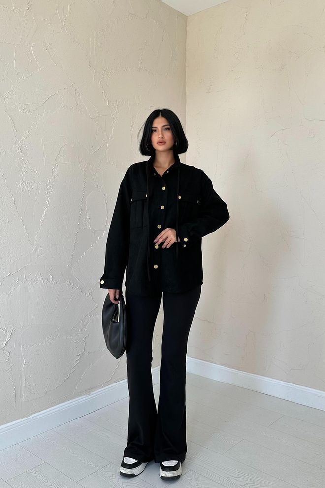 Elisa Camicia In Pelle Scamosciata Con Chiusura A Scatto Nera Abbigliamento all'ingrosso Casuale